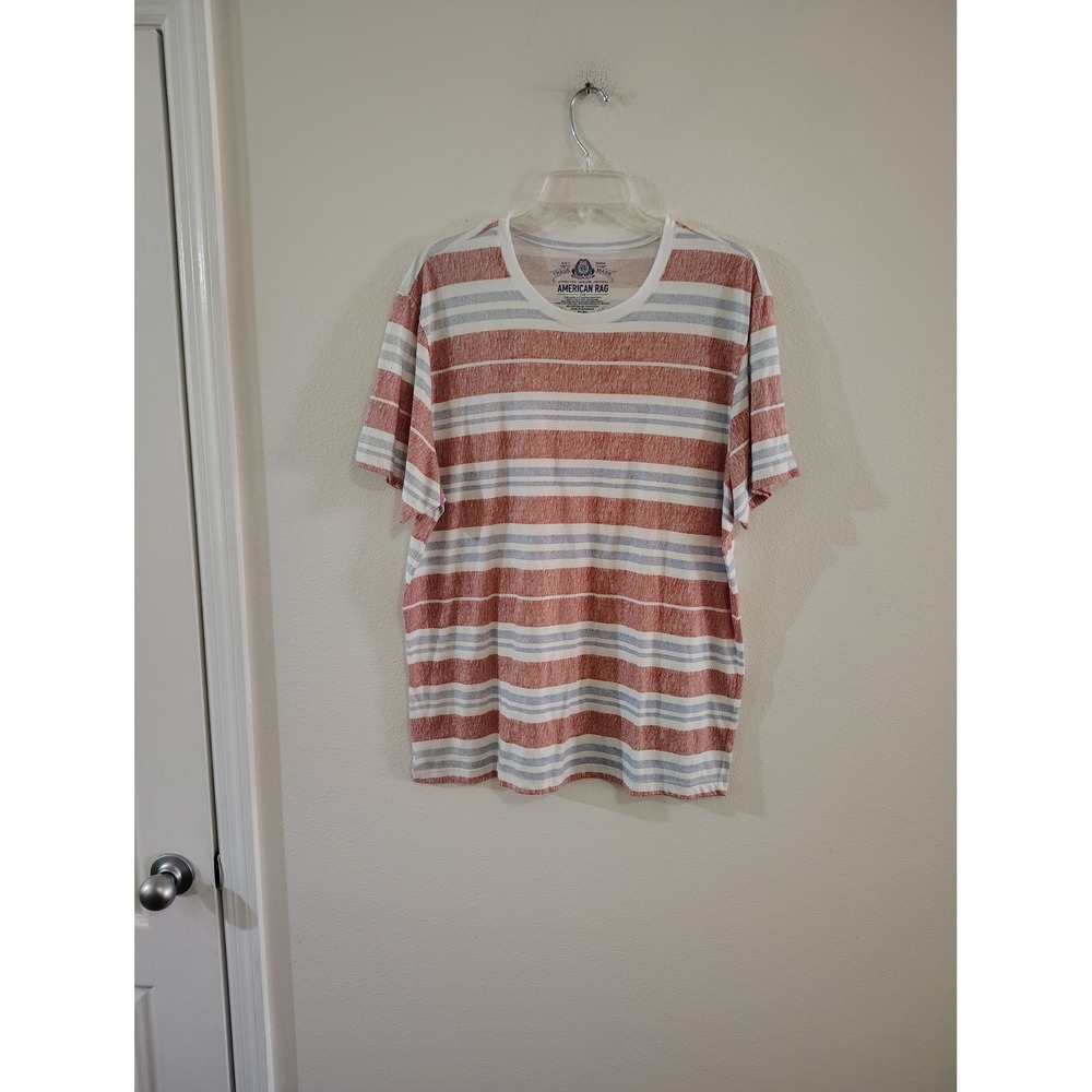 American Rag Mens XL Striped‎ Short Sleeve T-Shirt Red Blue White Crew Neck Tee